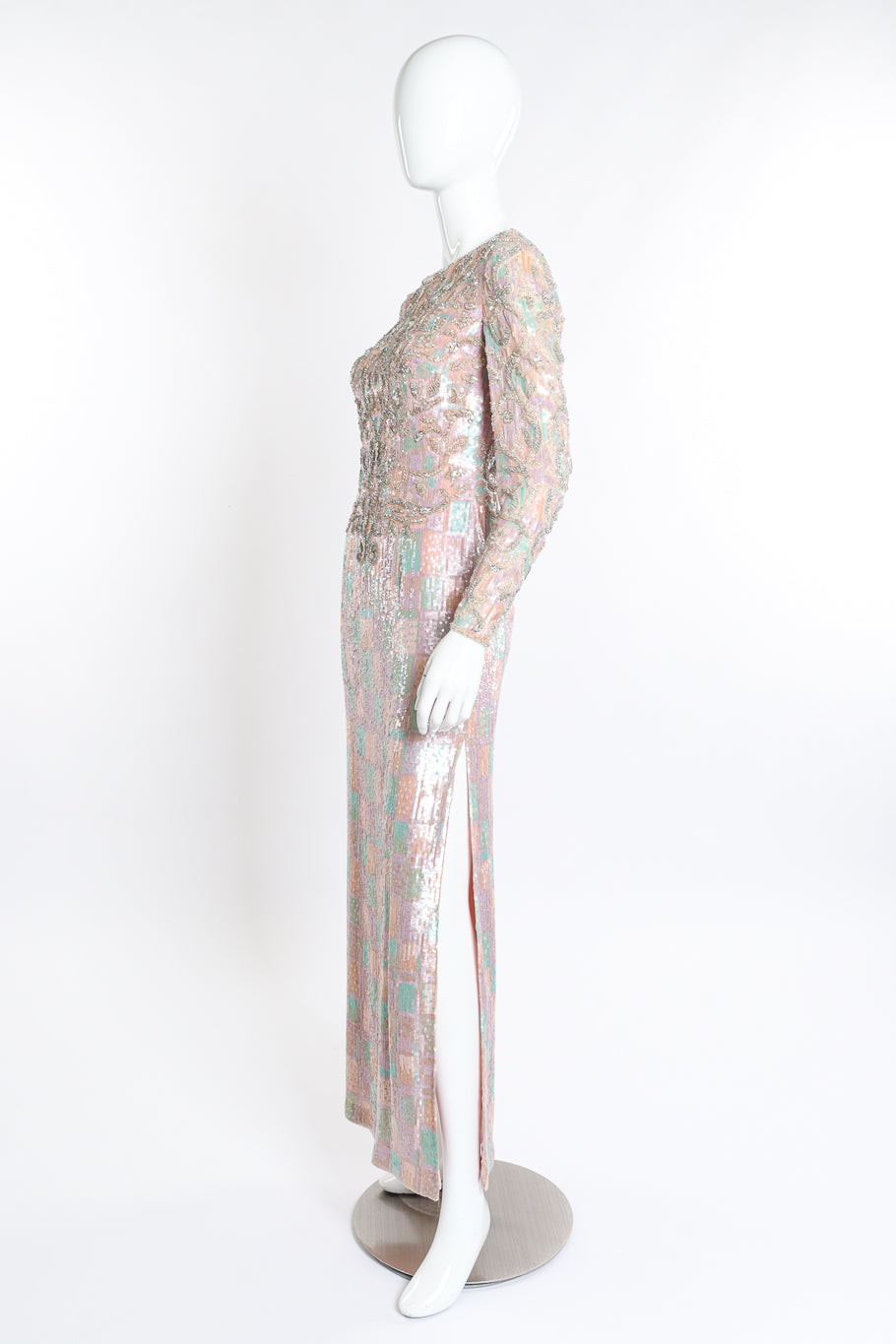 Pastel Fleur Beaded Gown by Escada on mannequin side @recessla