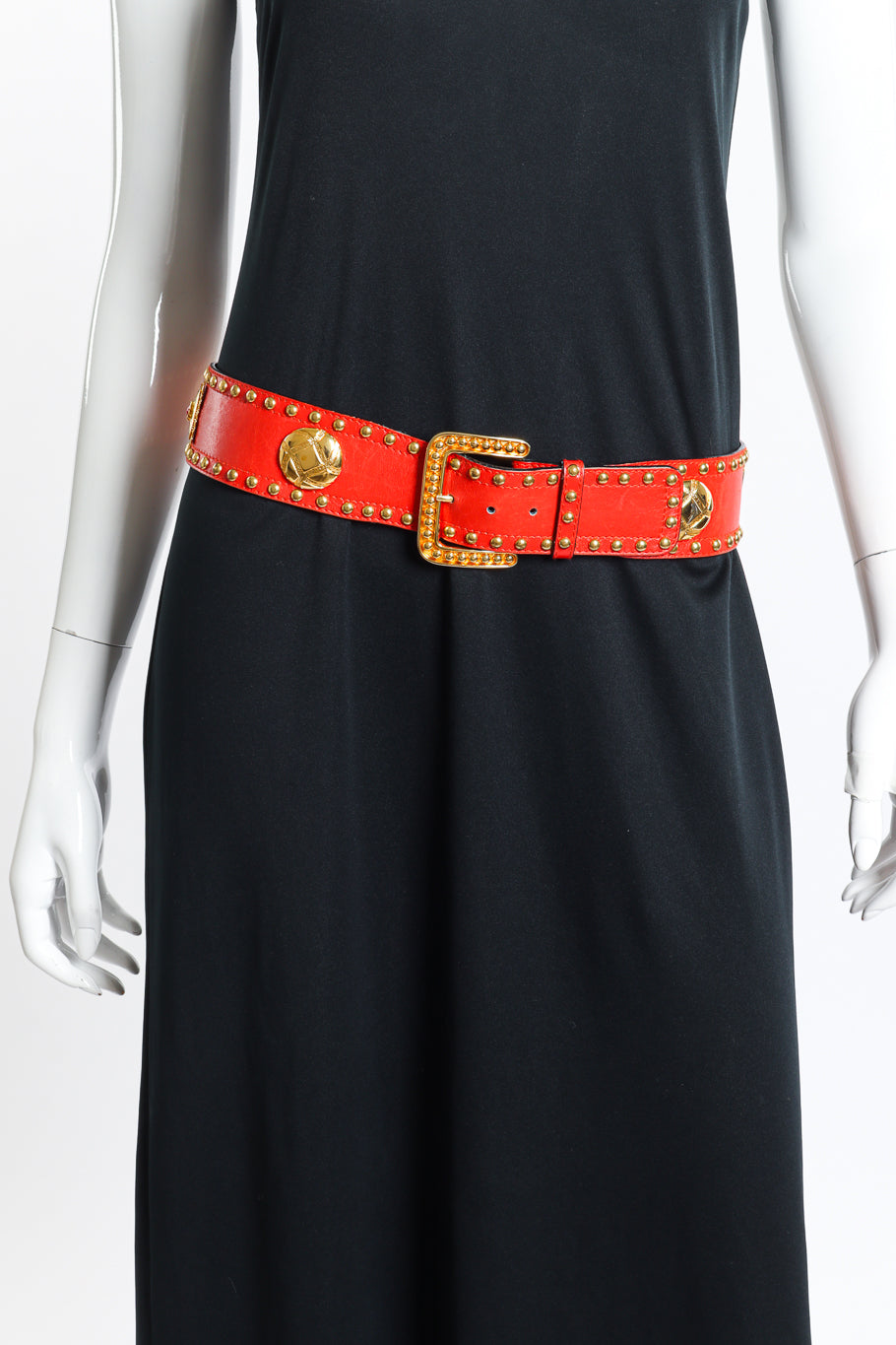 Vintage Escada Studded Charm Leather Belt on mannequin @recess la