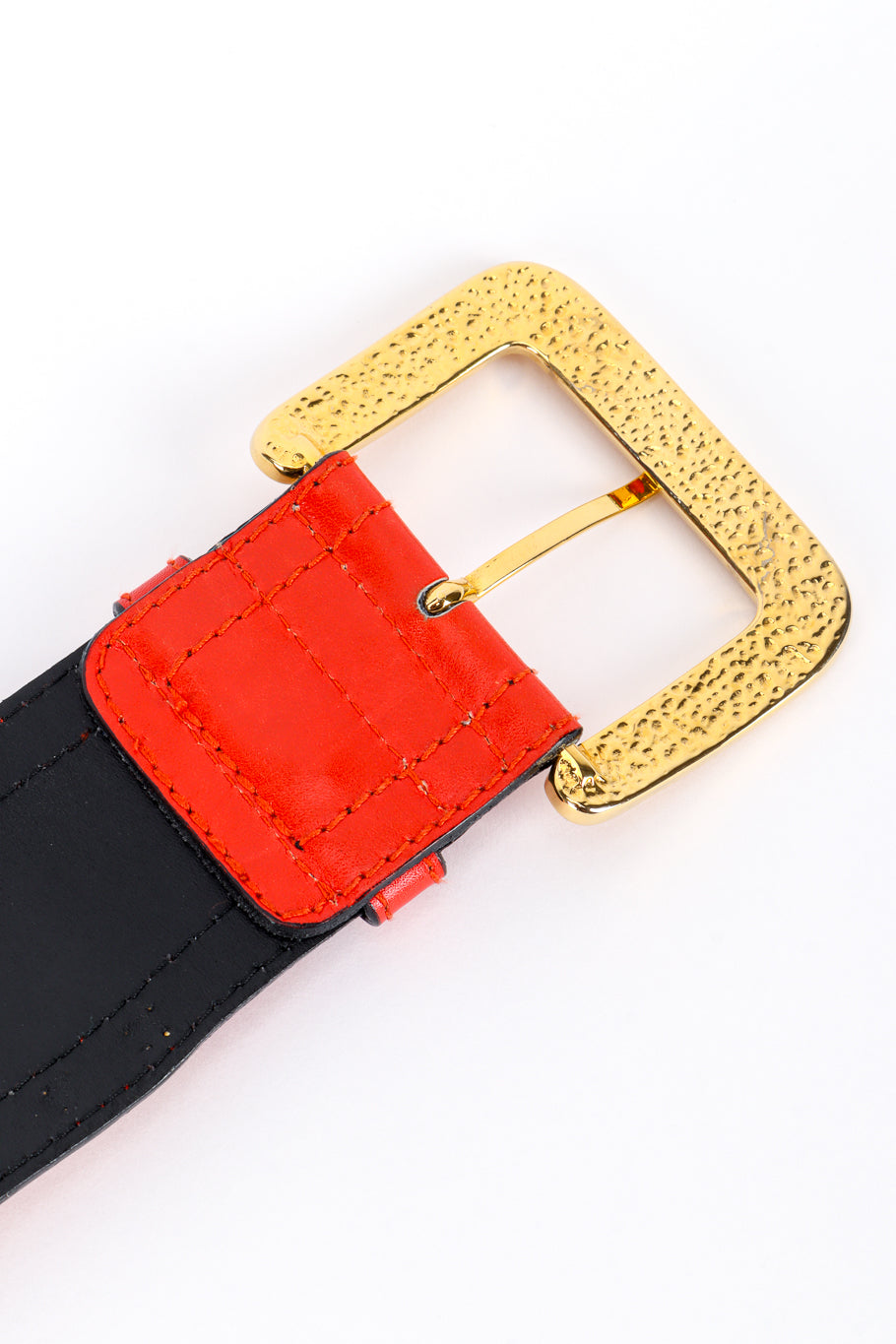 Vintage Escada Studded Charm Leather Belt back buckle closeup @recess la