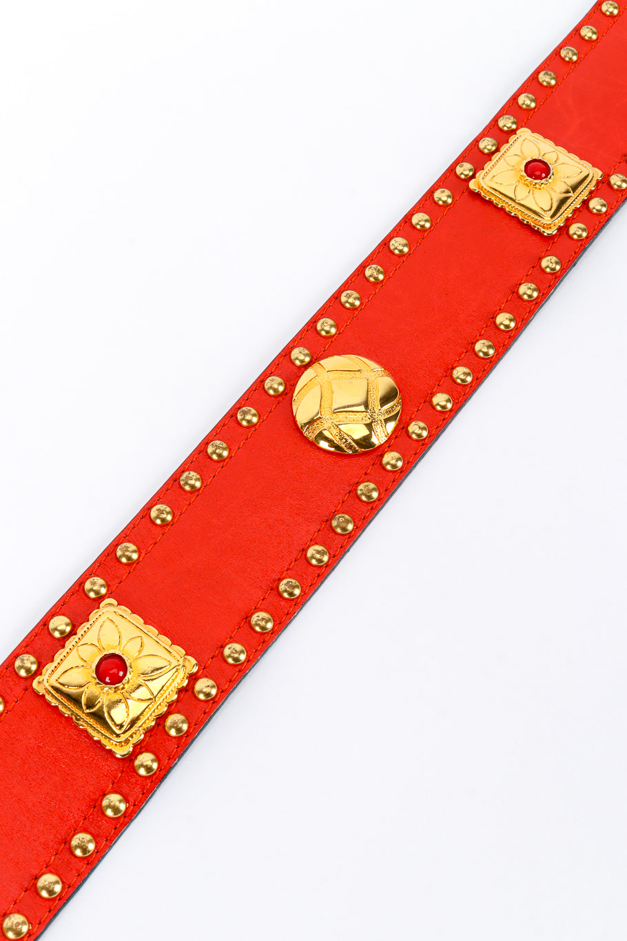 Vintage Escada Studded Charm Leather Belt charm closeup @recess la