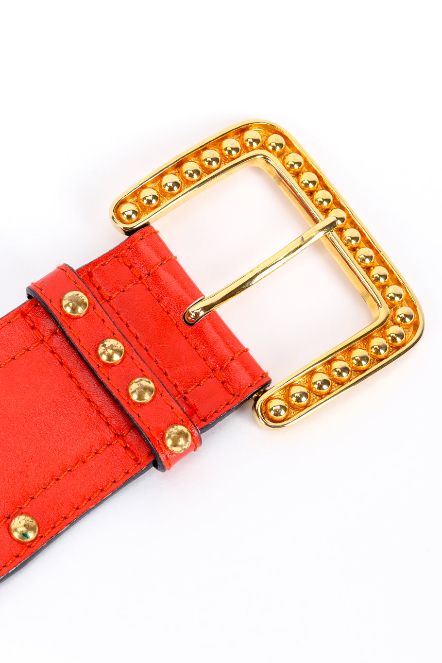 Vintage Escada Studded Charm Leather Belt buckle closeup @recess la