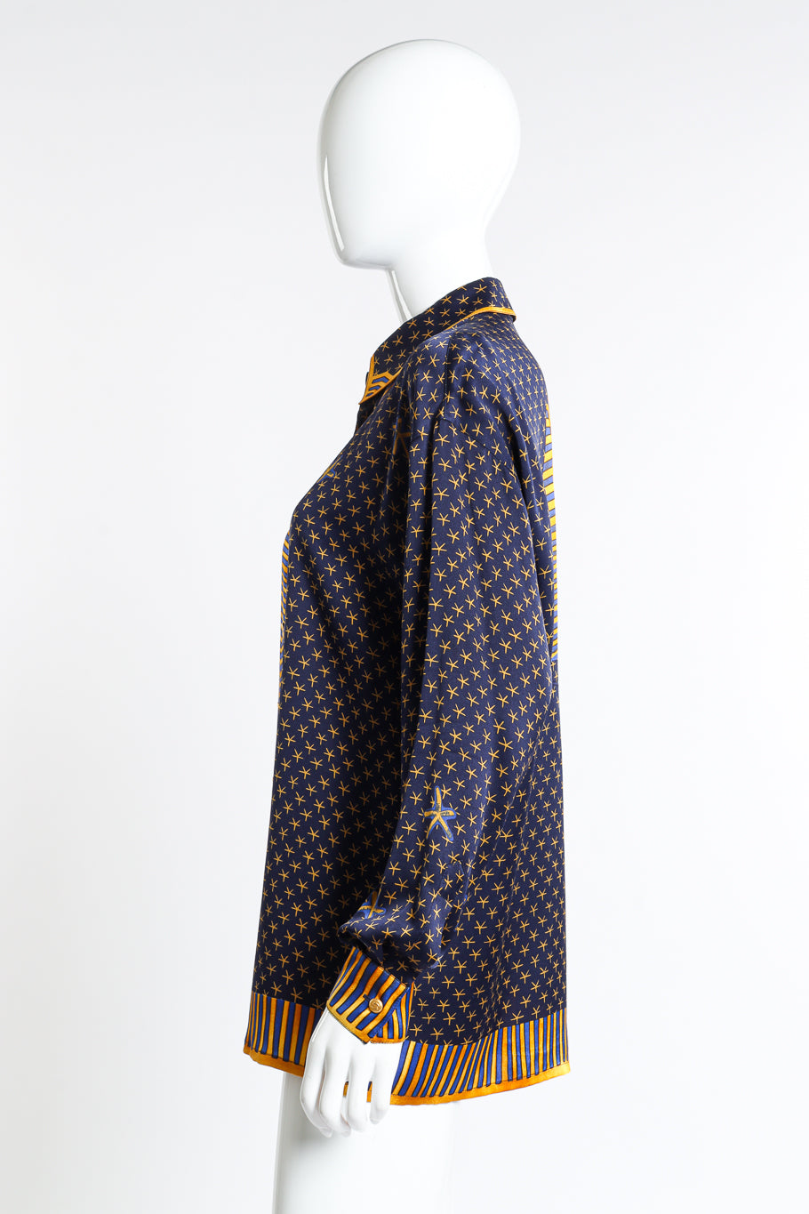 Vintage Escada Pharaoh Star Print Silk Blouse side on mannequin @recess la