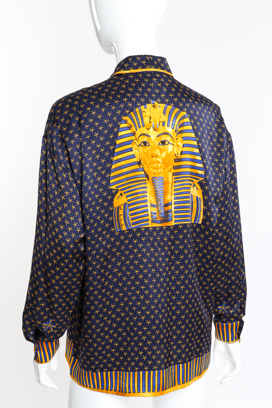 Vintage Escada Pharaoh Star Print Silk Blouse back on mannequin closeup @recess la