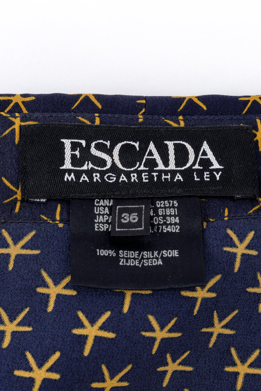 Vintage Escada Pharaoh Star Print Silk Blouse signature label @recess la