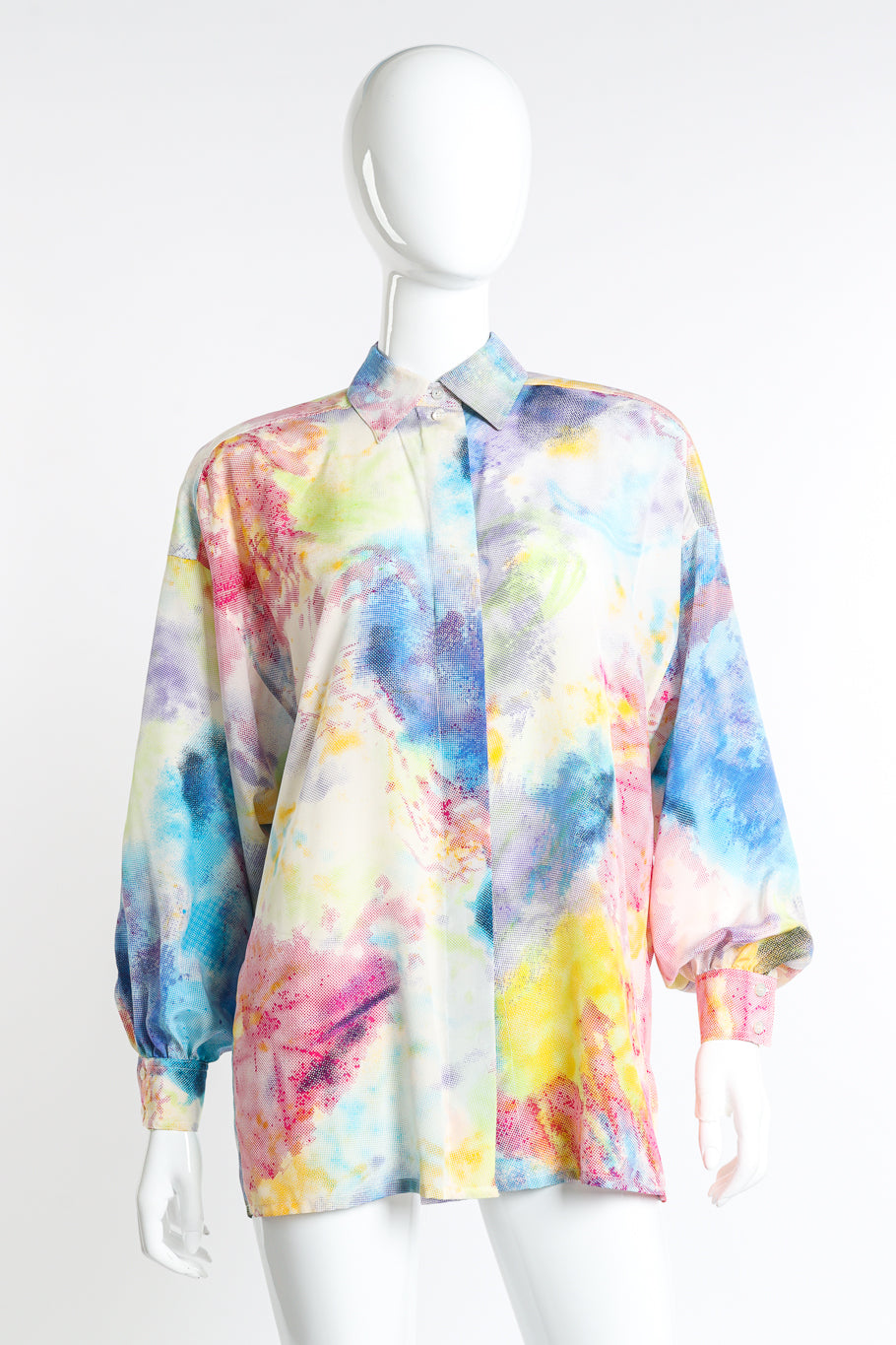 Vintage Escada Tie-Dye Mesh Pattern Printed Blouse on mannequin @Recess LA