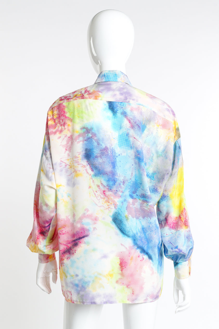 Vintage Escada Tie-Dye Mesh Pattern Printed Blouse on mannequin back view @Recess LA