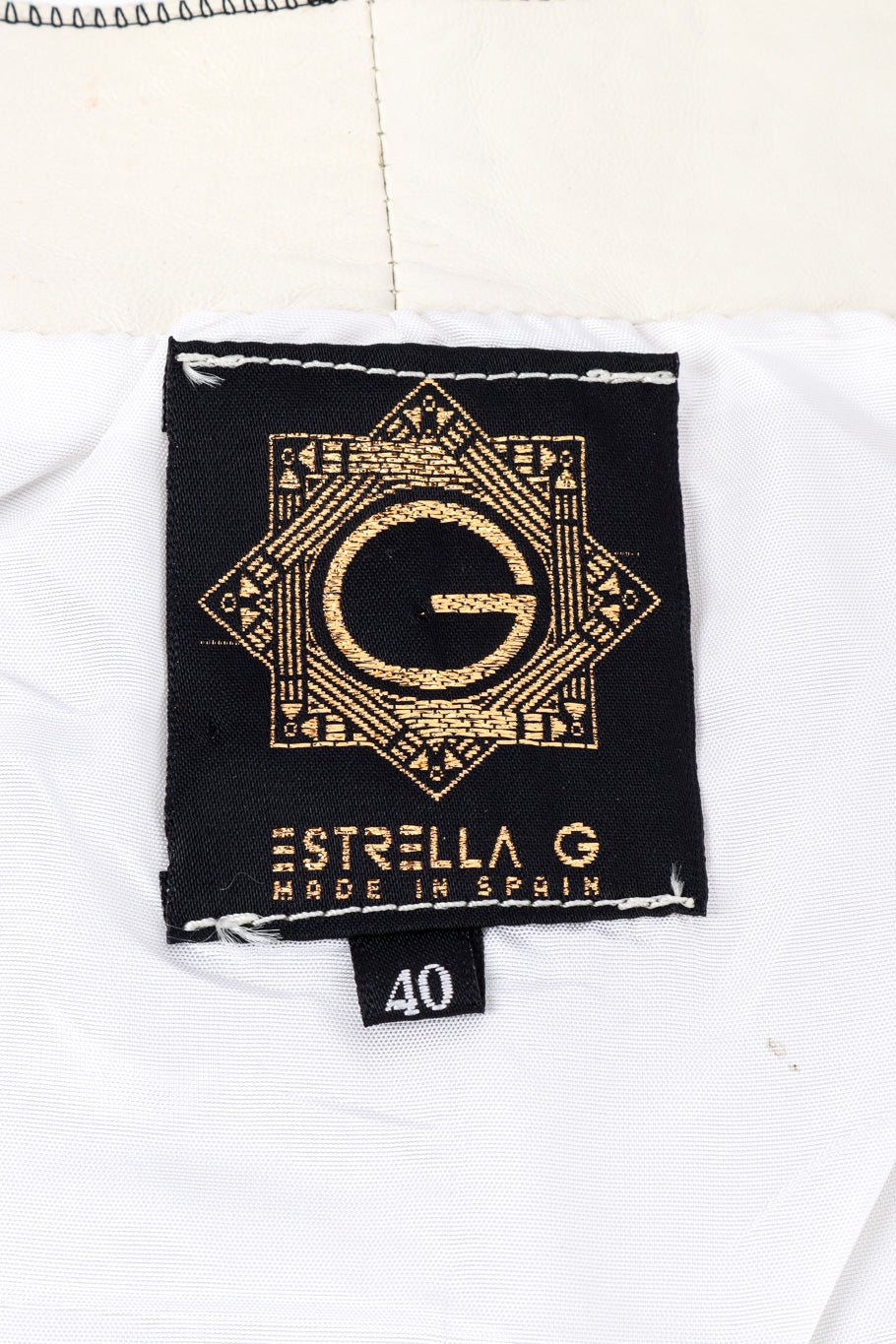 Vintage Estrella G Embroidered Leather Vest and Pant Set vest signature label closeup @Recessla