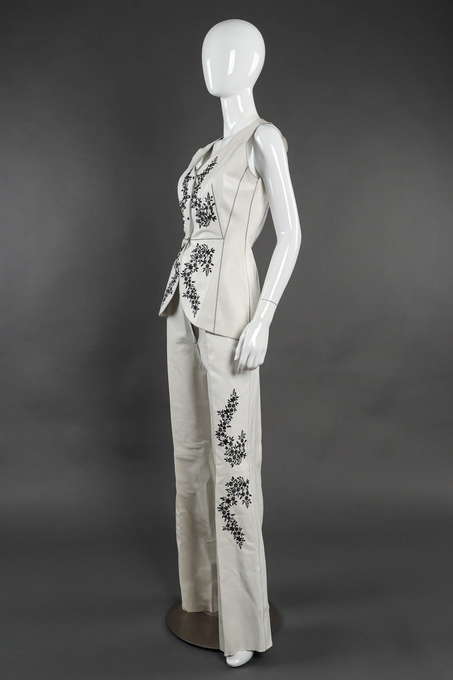Vintage Estrella G Embroidered Leather Vest and Pant Set side view on mannequin @Recessla