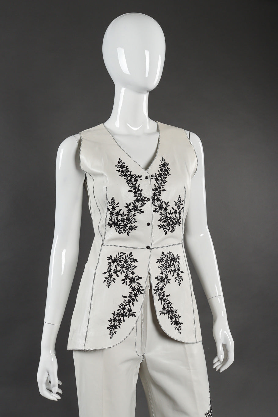 Vintage Estrella G Embroidered Leather Vest and Pant Set front view of vest on mannequin @Recessla