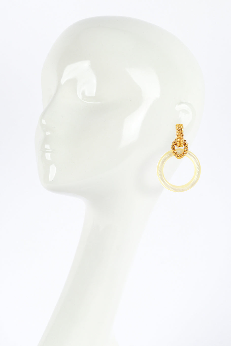 Vintage Goossens Pearlized Hoop Drop Earrings on mannequin @recess la