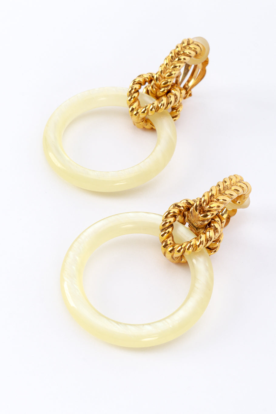 Vintage Goossens Pearlized Hoop Drop Earrings front closeup @recess la