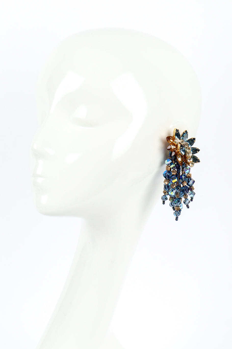 Vintage Sherry De Pee Crystal Burst Fringe Earrings on mannequin @recess la