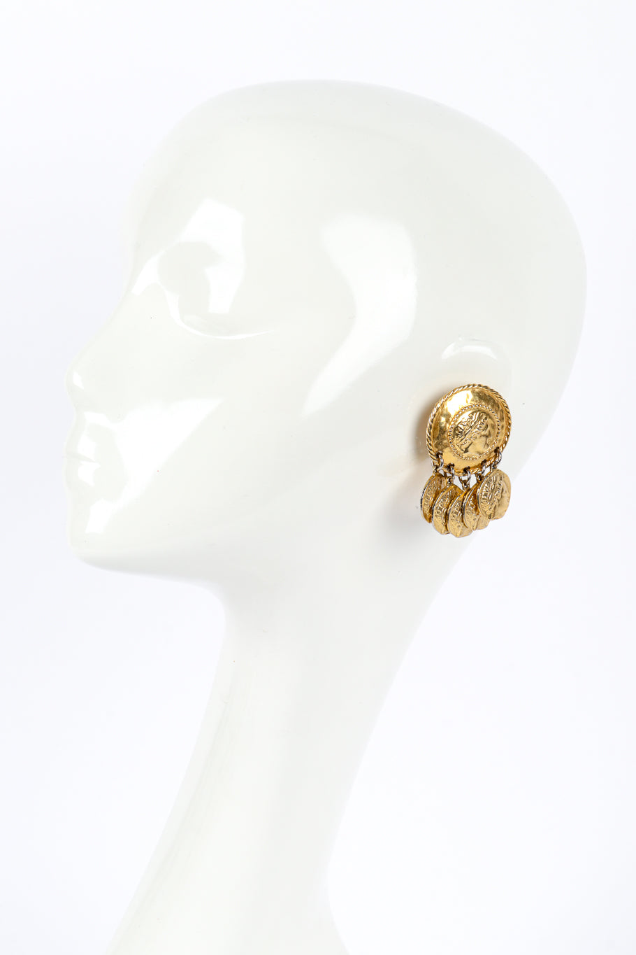 Vintage Butler & Wilson Roman Coin Charm Earrings on mannequin @recessla