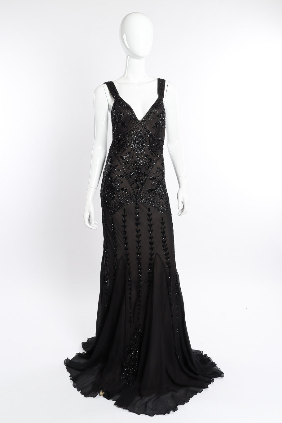 Vintage Eavis & Brown Strappy Beaded Gown front on mannequin @recessla
