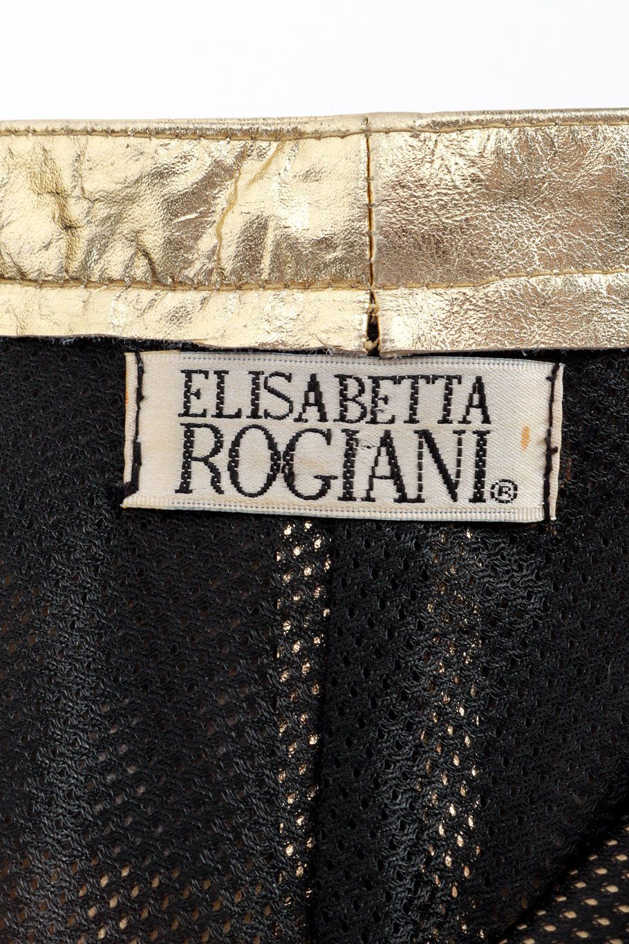 Vintage Elisabetta Rogiani Metallic Leather Pant signature label closeup @recess la