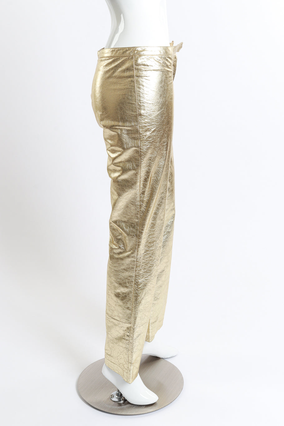 Vintage Elisabetta Rogiani Metallic Leather Pant right side on mannequin @recess la