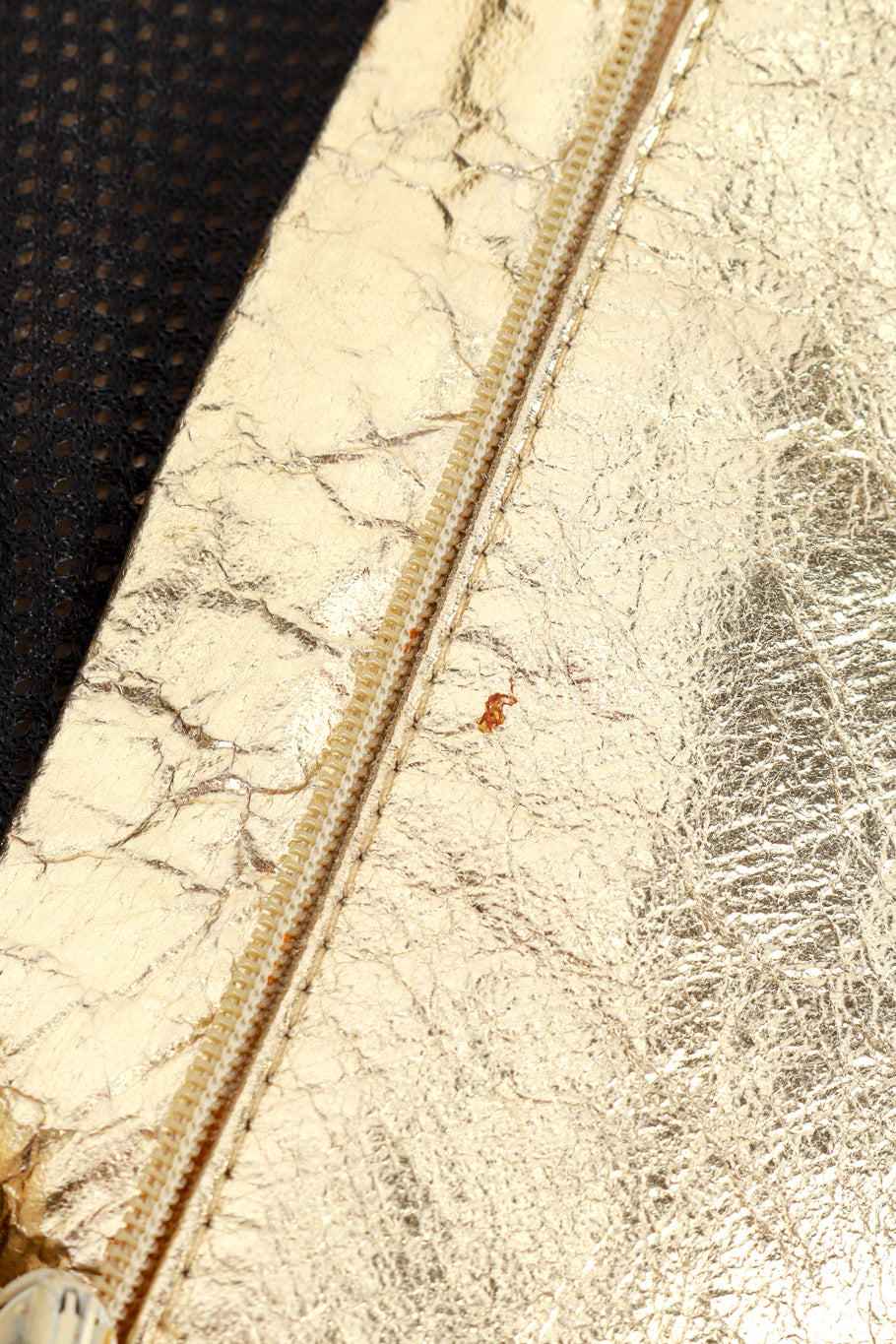 Vintage Elisabetta Rogiani Metallic Leather Pant stain zipper closure closeup @recess la