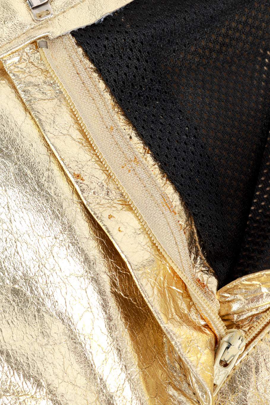 Vintage Elisabetta Rogiani Metallic Leather Pant zipper stain closeup @recess la