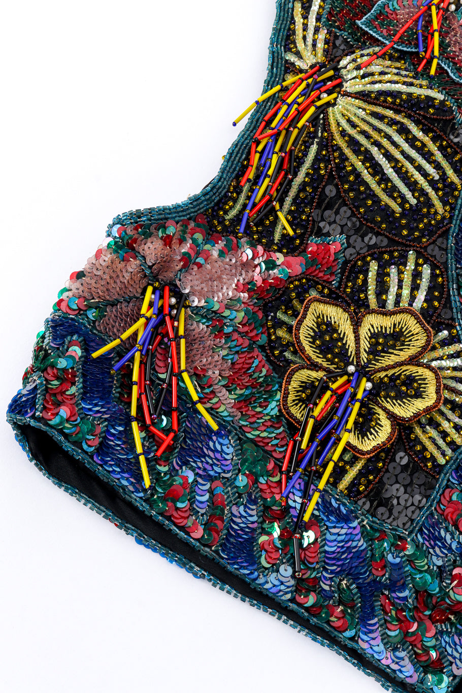 Vintage Ella Singh Beaded Sequin Cropped Vest Top beadwork closeup @recessla