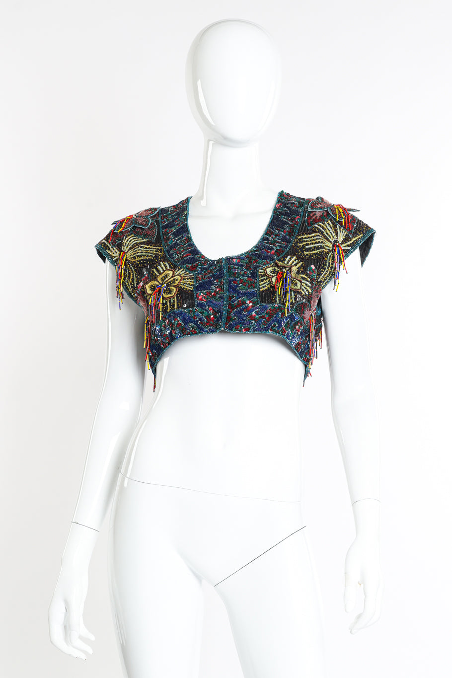 Vintage Ella Singh Beaded Sequin Cropped Vest Top front on mannequin @recessla