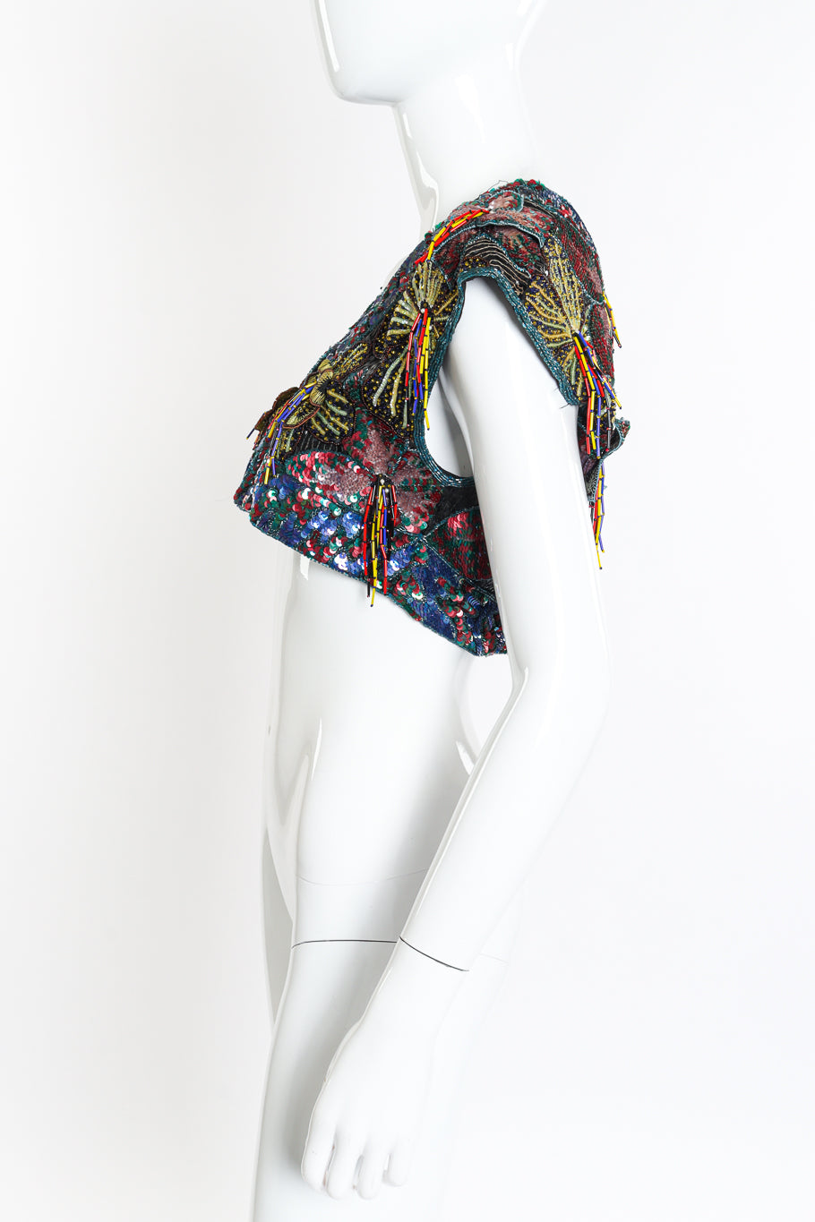 Vintage Ella Singh Beaded Sequin Cropped Vest Top side on mannequin @recessla