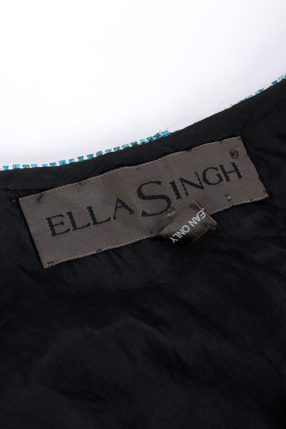 Vintage Ella Singh Beaded Sequin Cropped Vest Top signature label with missing beads closeup @recessla