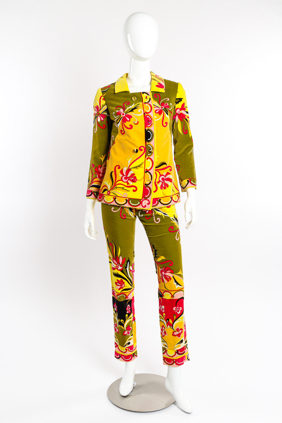 Emilio Pucci Vintage Floral Velvet Jacket & Pant Suit