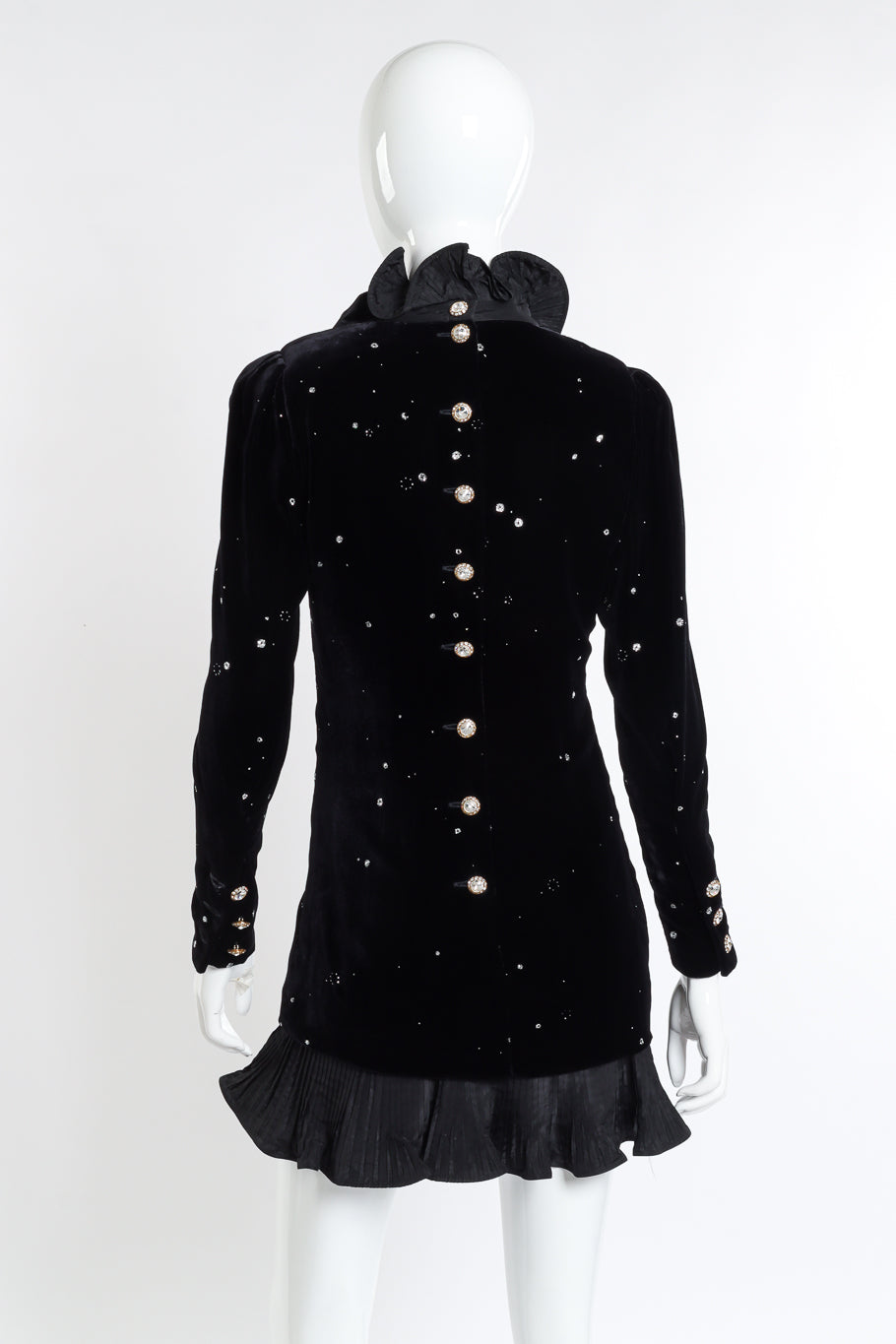 Vintage Escada Glitter Ruffle Velvet Dress back on mannequin @recess la