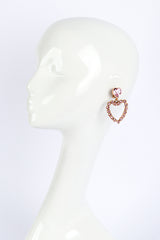Oscar de la Renta Pink Crystal Heart Drop Earrings on mannequin @recess la