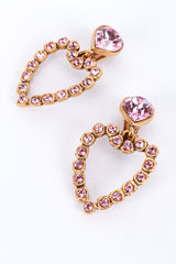 Oscar de la Renta Pink Crystal Heart Drop Earrings detail @recess la