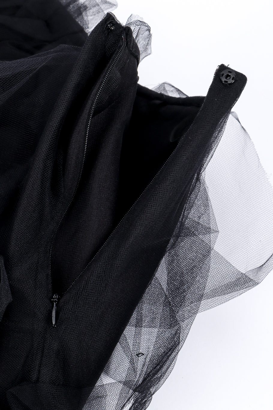Salvatore Ferragamo Ruched Tulle Skirt side zipper closeup @recessla
