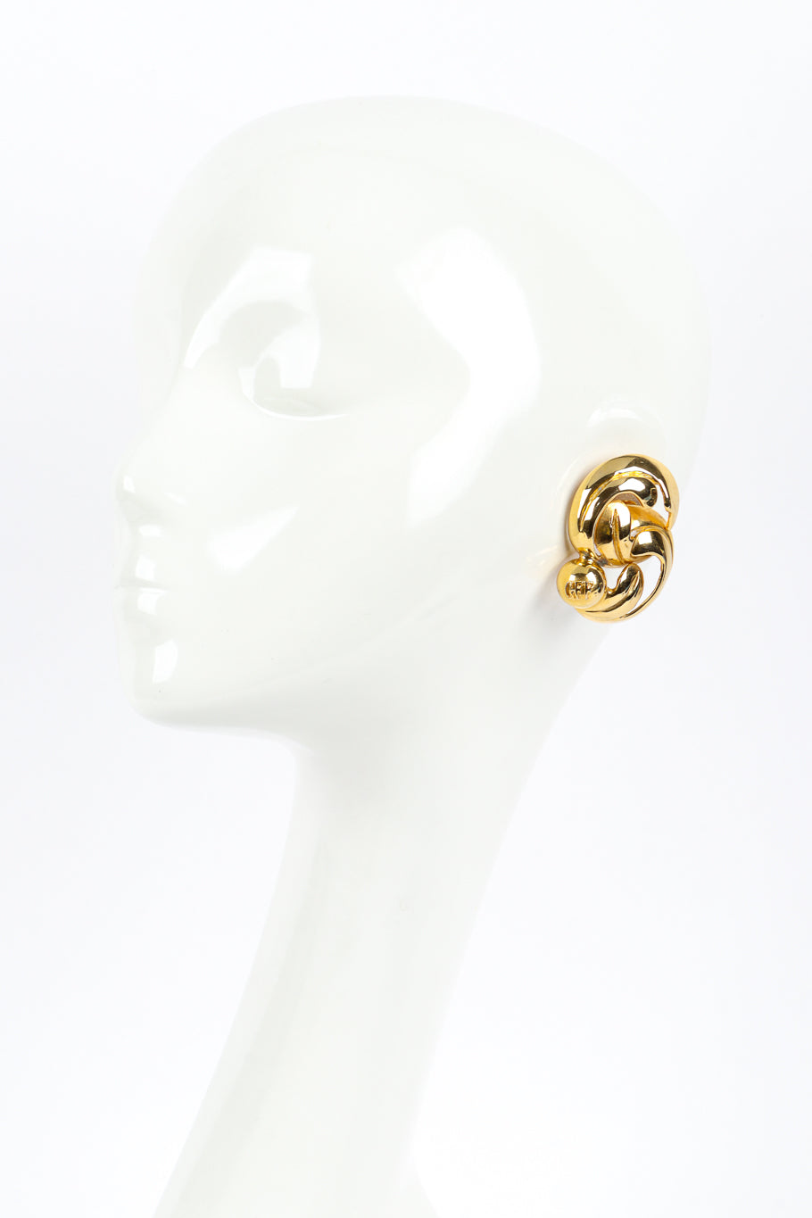 Vintage Gianfranco Ferre Swirl Leaf Earrings on mannequin @recess la