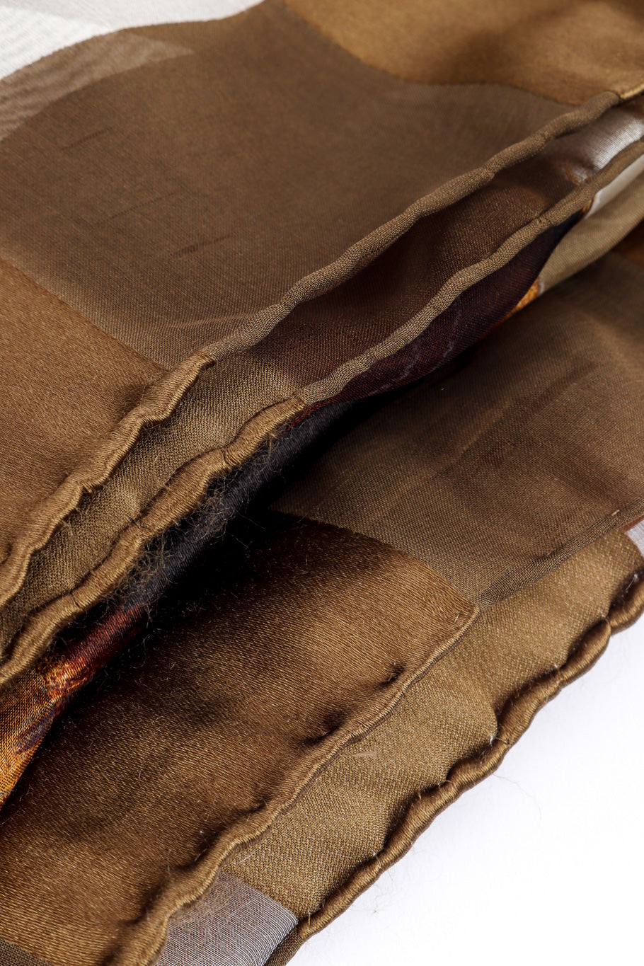 Vintage Gianfranco Ferre Silk Stripe Tiger Scarf view of rolled edges @recessla