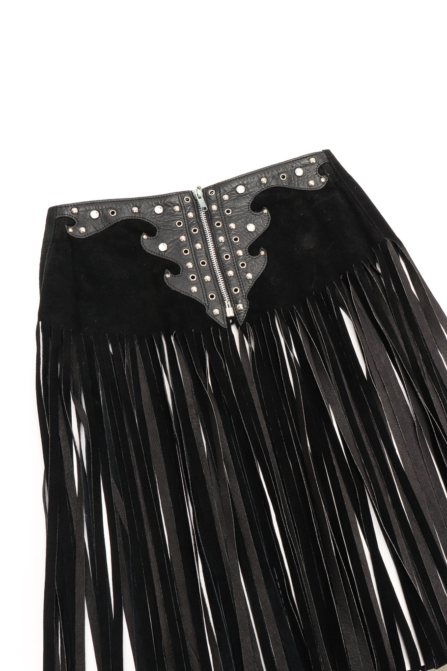 leather fringe belt skirt by Free Art Studio flat lay zipper side @recessla