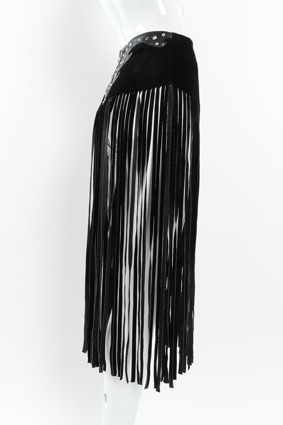 leather fringe belt skirt by Free Art Studio on mannequin side @recessla