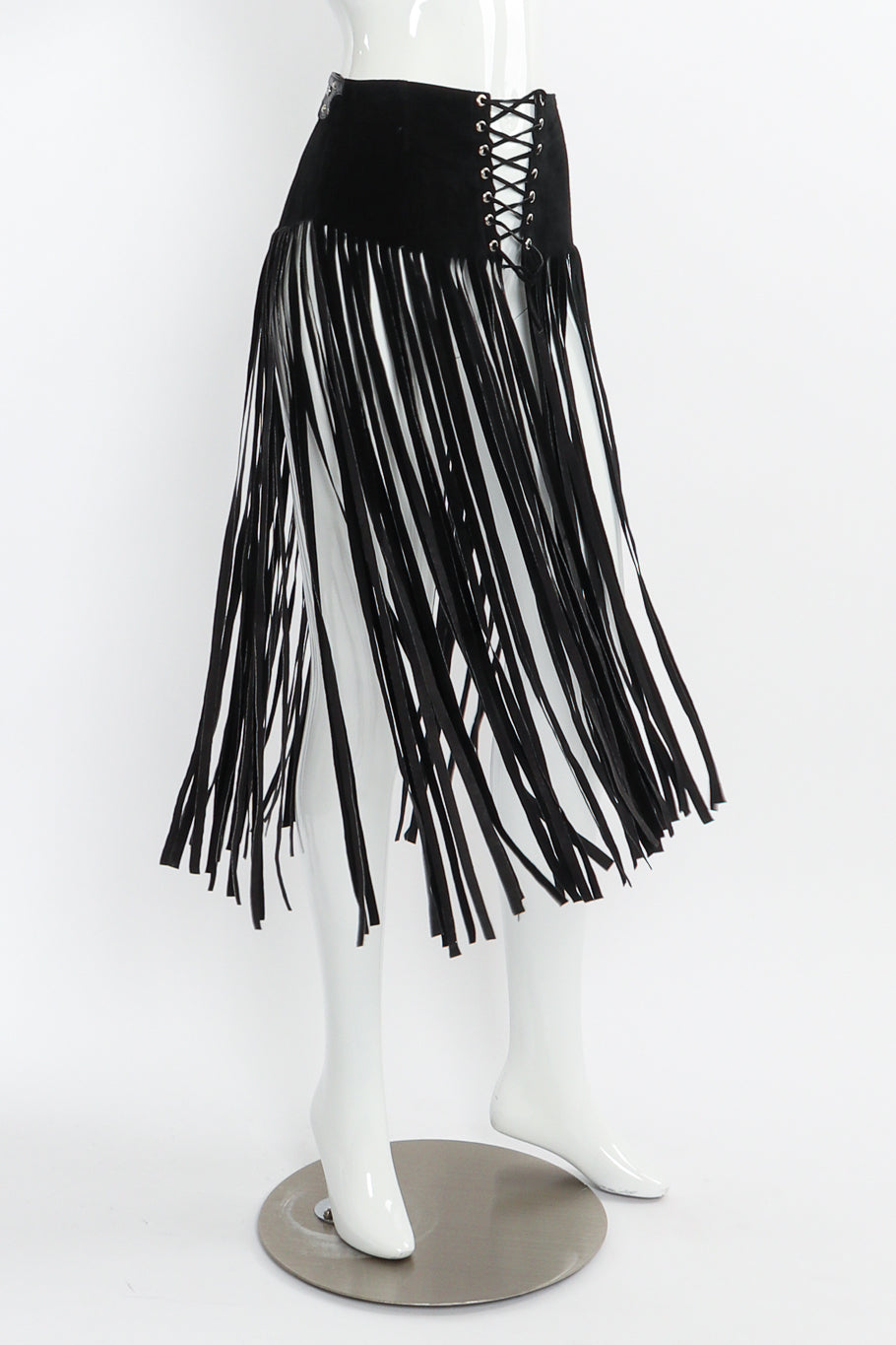 leather fringe belt skirt by Free Art Studio on mannequin front spinning @recessla
