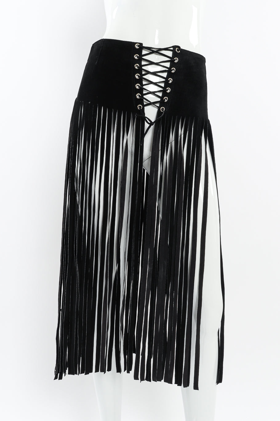 leather fringe belt skirt by Free Art Studio on mannequin front @recessla