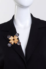 Vintage Kenneth Jay Lane Smoky Golden Acorn Burst Brooch on mannequin @recess la