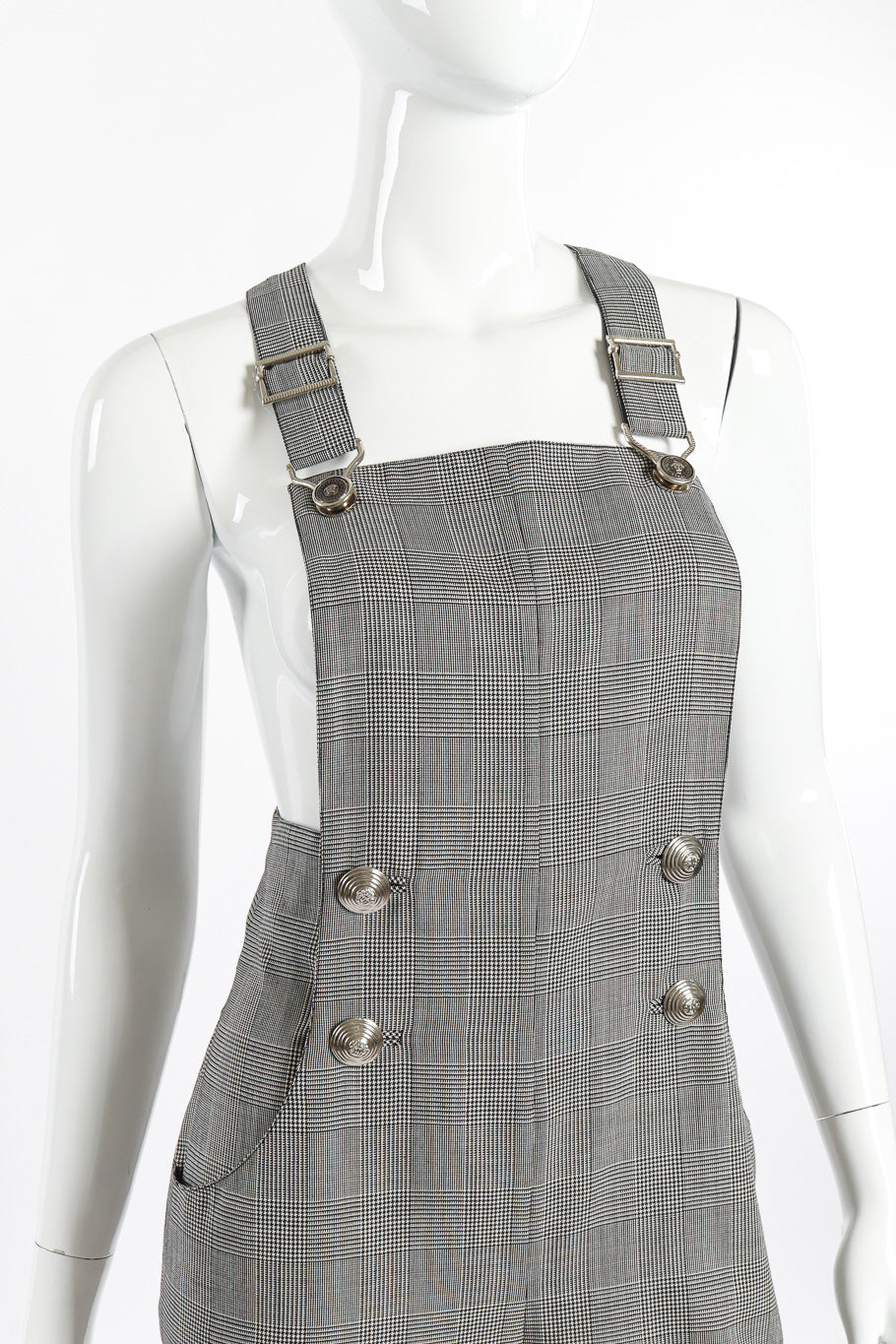 Houndstooth Overall Jumpsuit by Gianni Versace on mannequin chest close @recessla