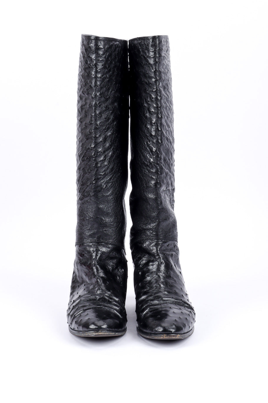 Vintage Gucci Black Ostrich Leather Riding Boot front view @recessla