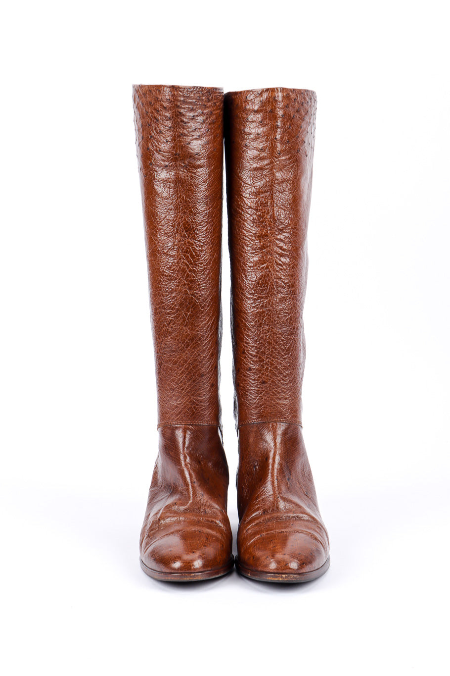 Vintage Gucci Brown Ostrich Leather Riding Boot front view @recessla