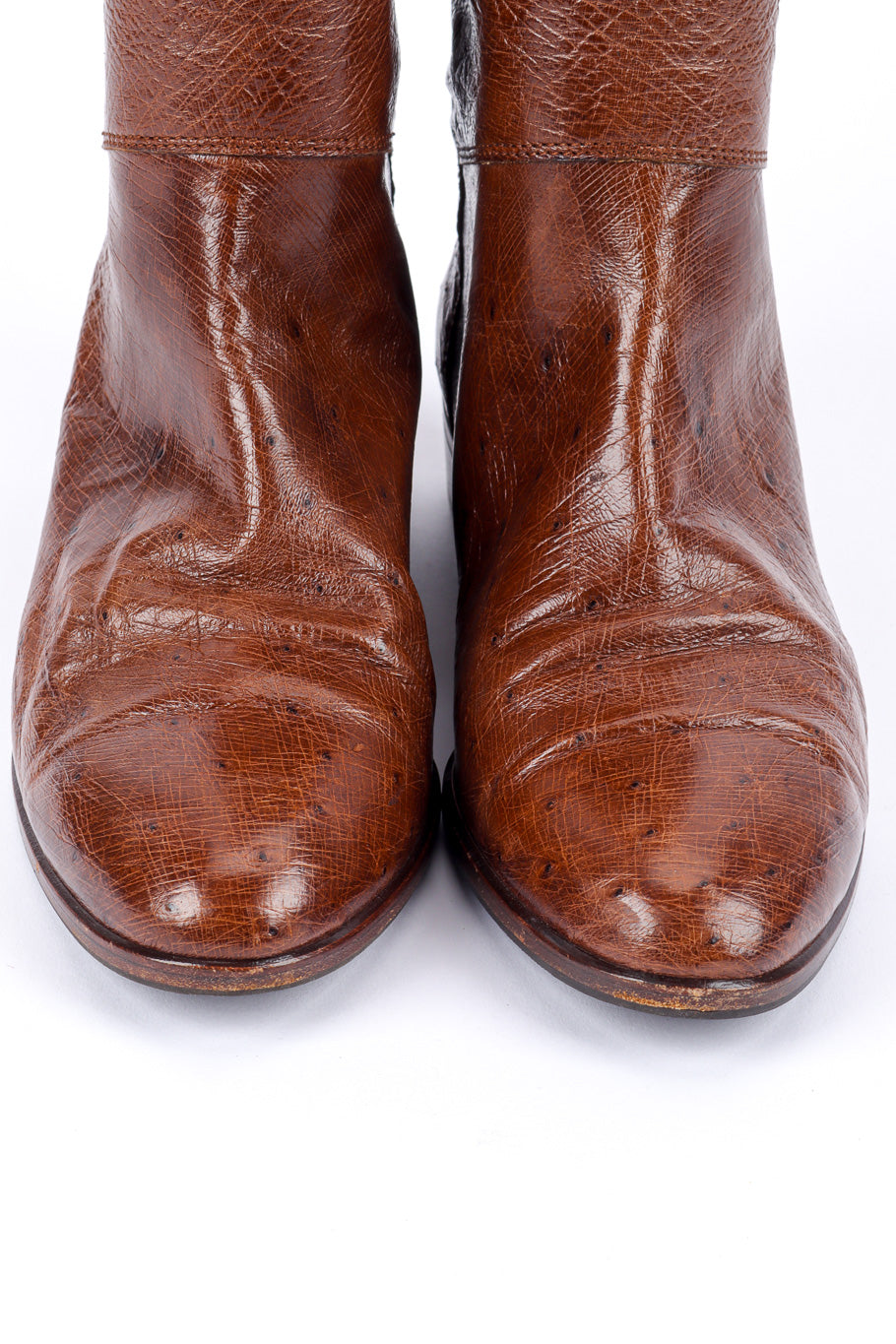 Vintage Gucci Brown Ostrich Leather Riding Boot toe creasing closeup @recessla