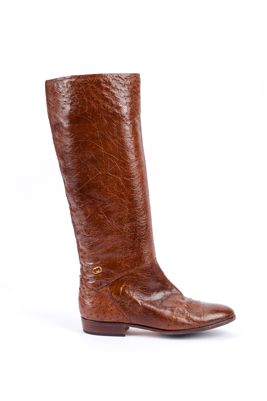Vintage Gucci Brown Ostrich Leather Riding Boot right boot outer view @recessla