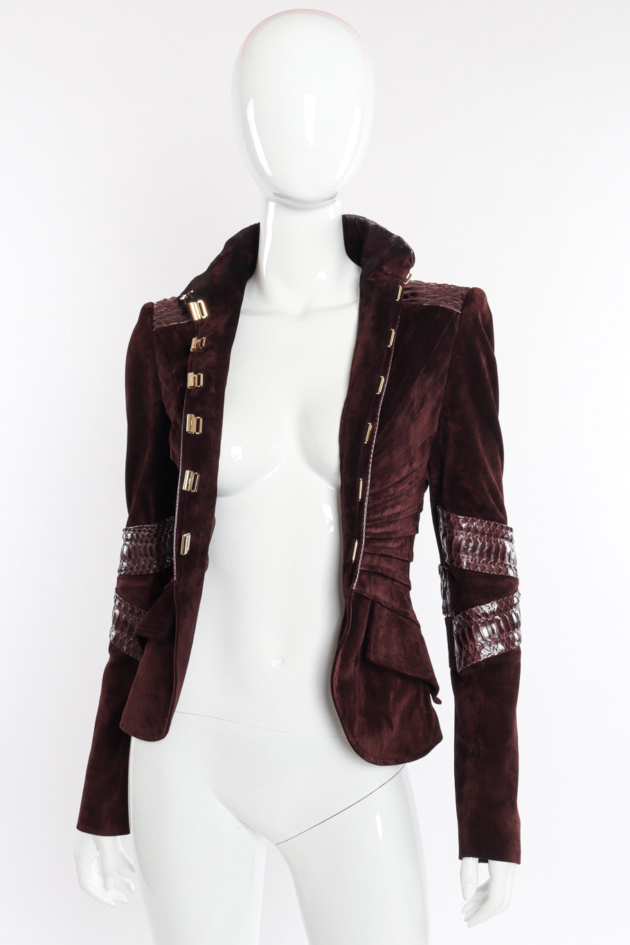 2004 F/W Suede Python Darted Jacket by Gucci on mannequin open @recessla