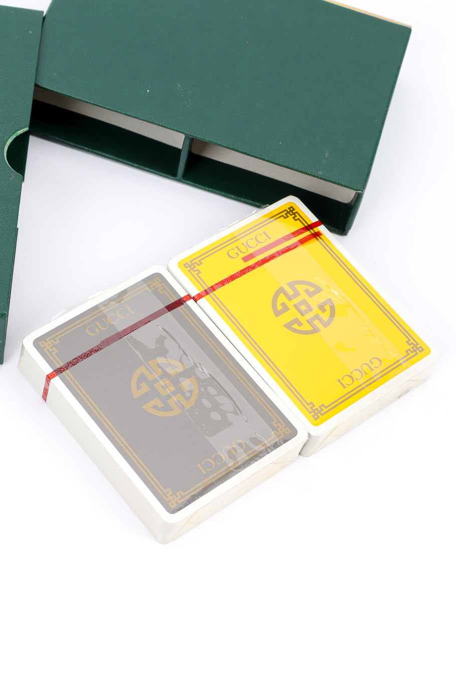 Vintage Gucci Yellow and Grey 2 Deck Playing Card Set deck closeup @recessla