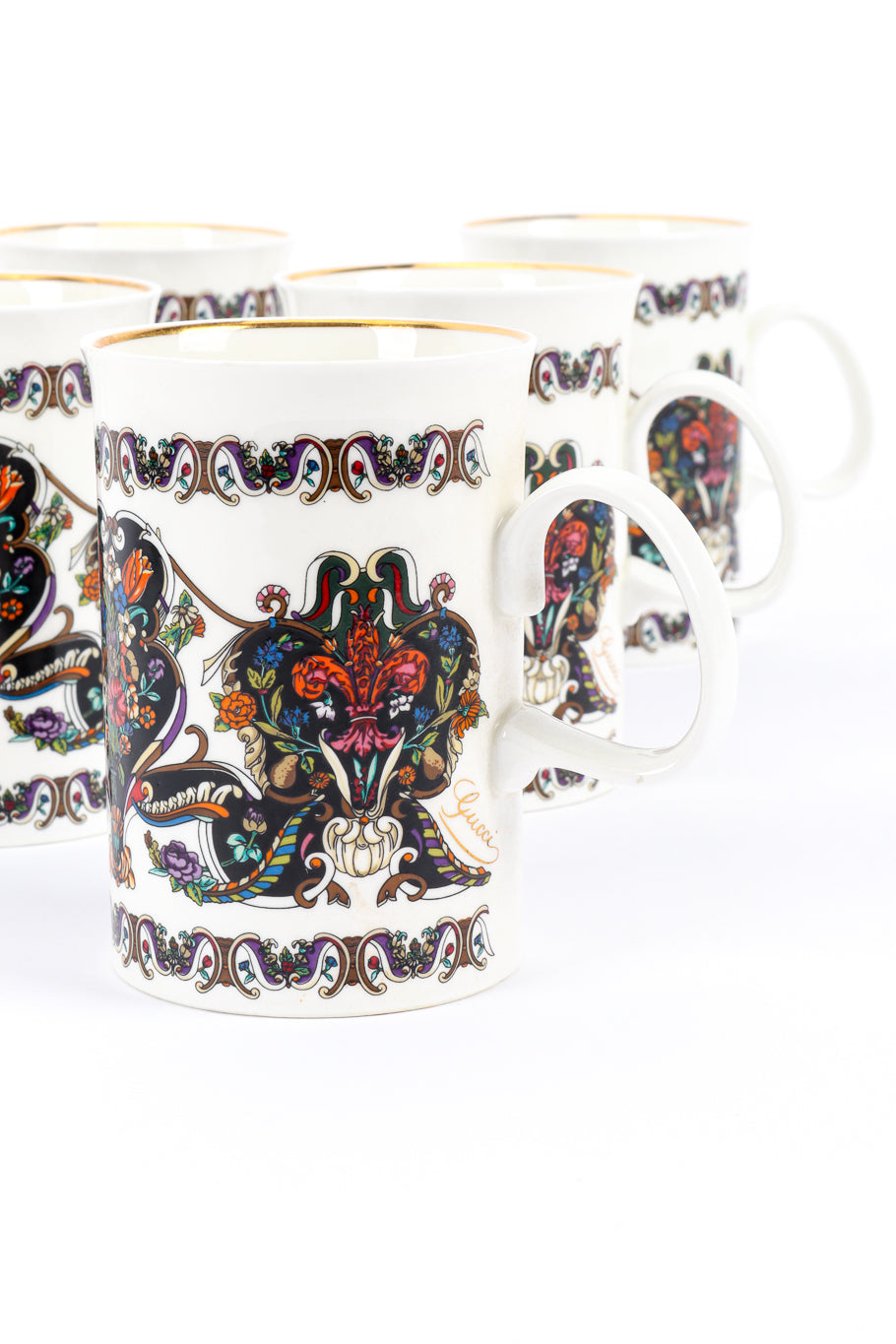 Gilded Floral Signed Mugs Boxed Set by Gucci handles in a row @recessla