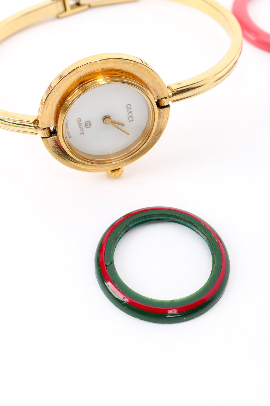 Vintage Gucci 10 Bezel Bracelet Watch Set front with bezel removed @recess la