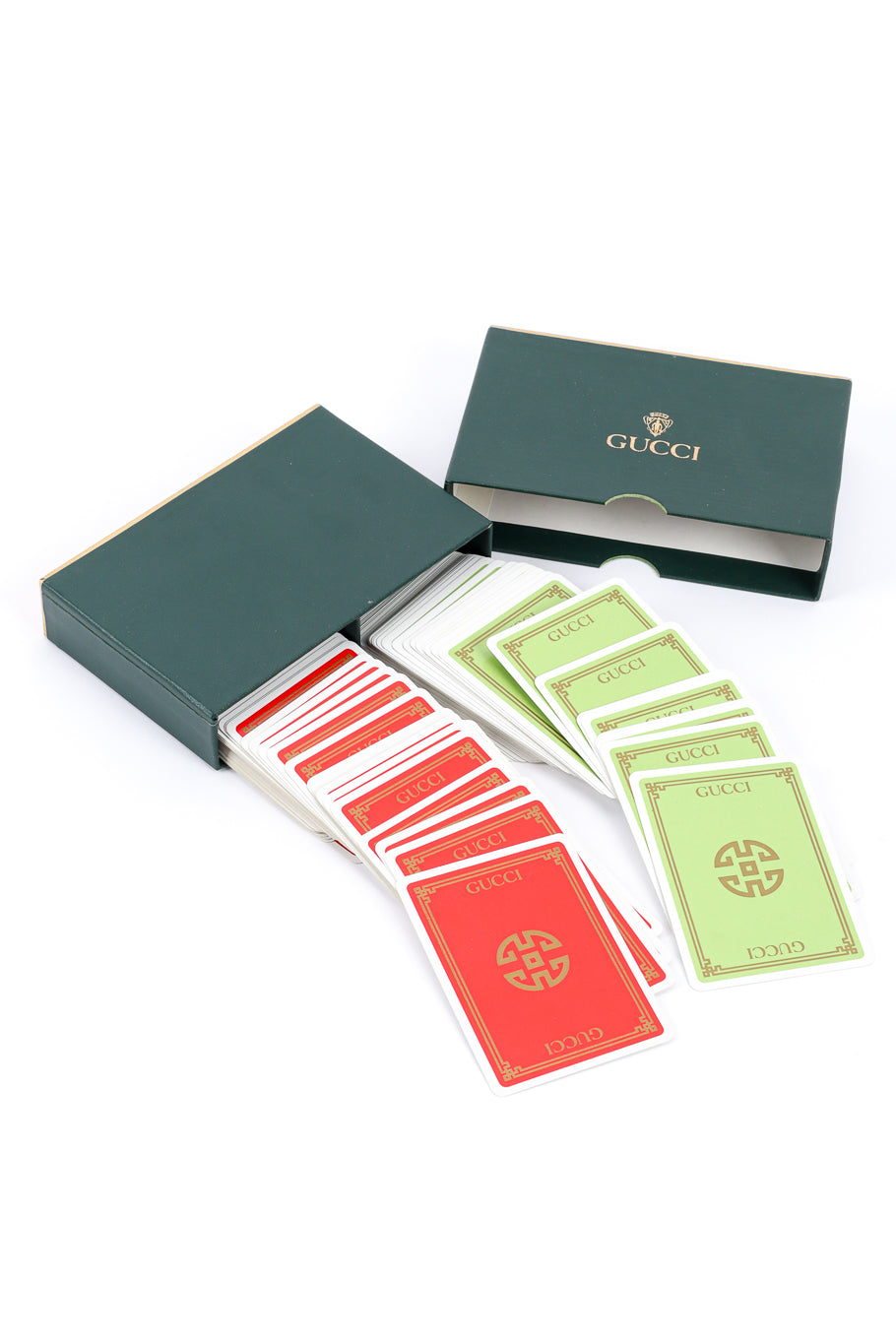Vintage Gucci Red & Green 2 Deck Playing Card Set II decks fanned out @recessla