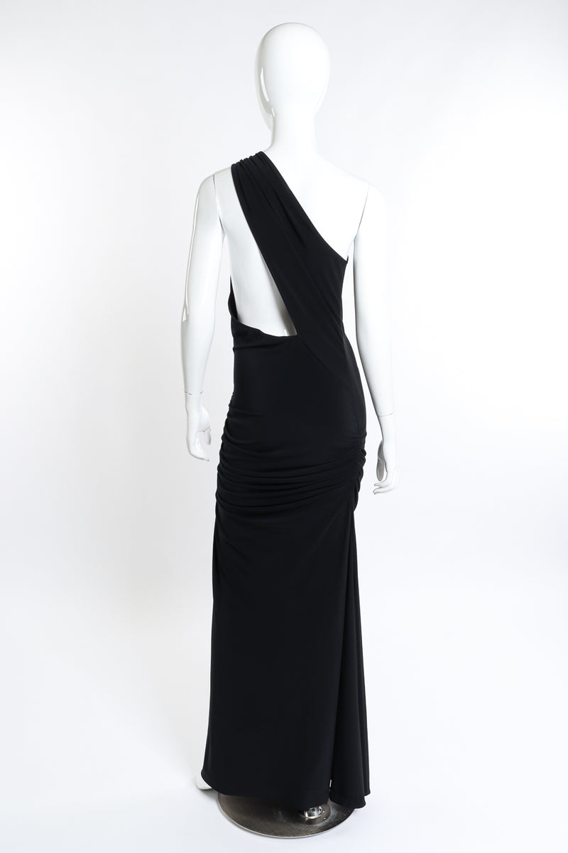 Vintage Janine Ruched One Shoulder Dress back on mannequin @recess la