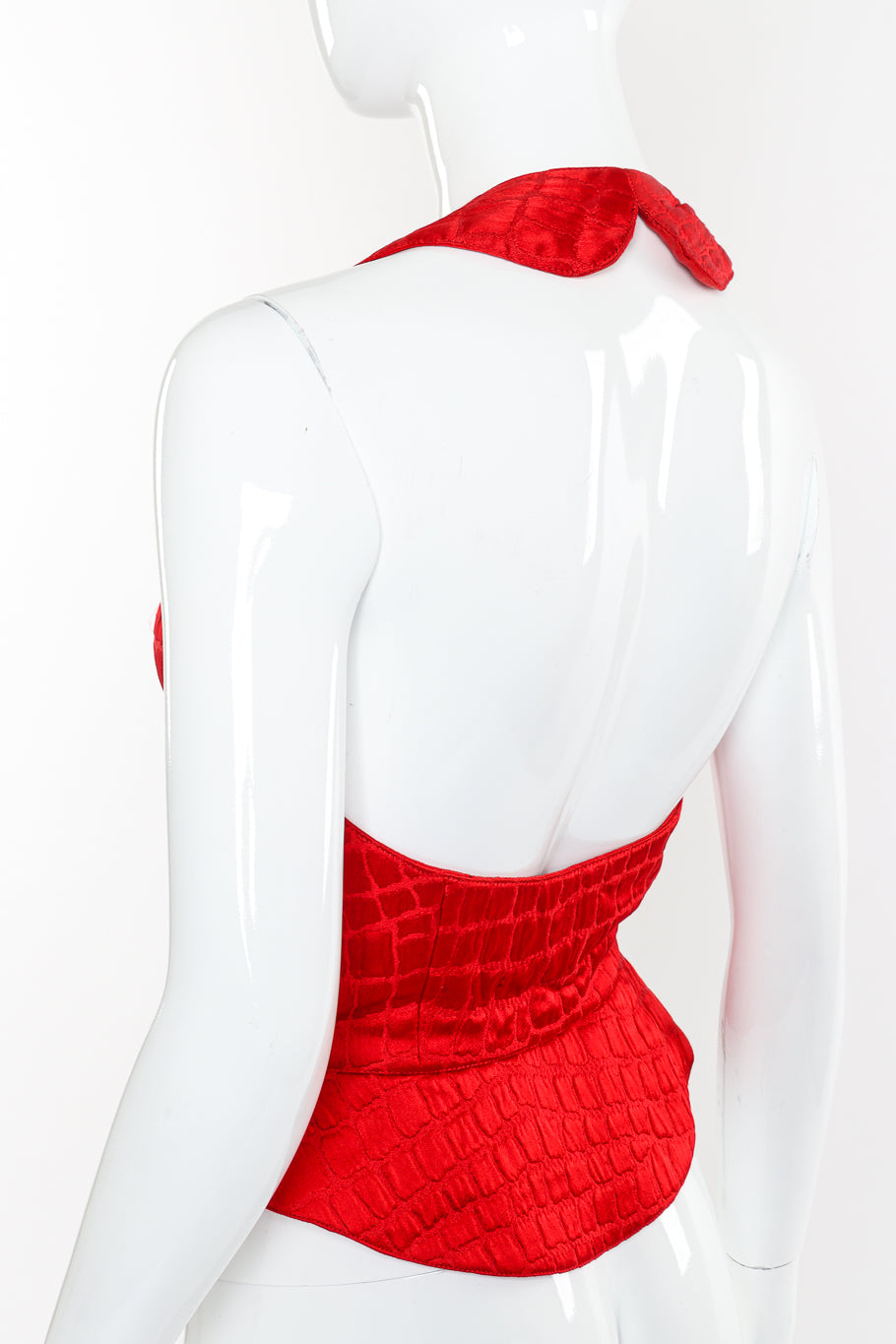 Vintage Geoffrey Beene Peplum Vest and Maxi Skirt Set back on mannequin closeup @recessla